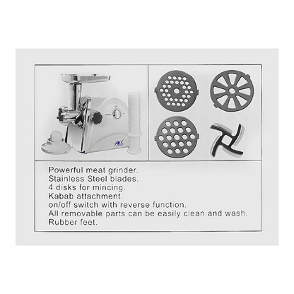 Anex Super Meat Grinder With 4 Disks, 1200W, White, AG-2048