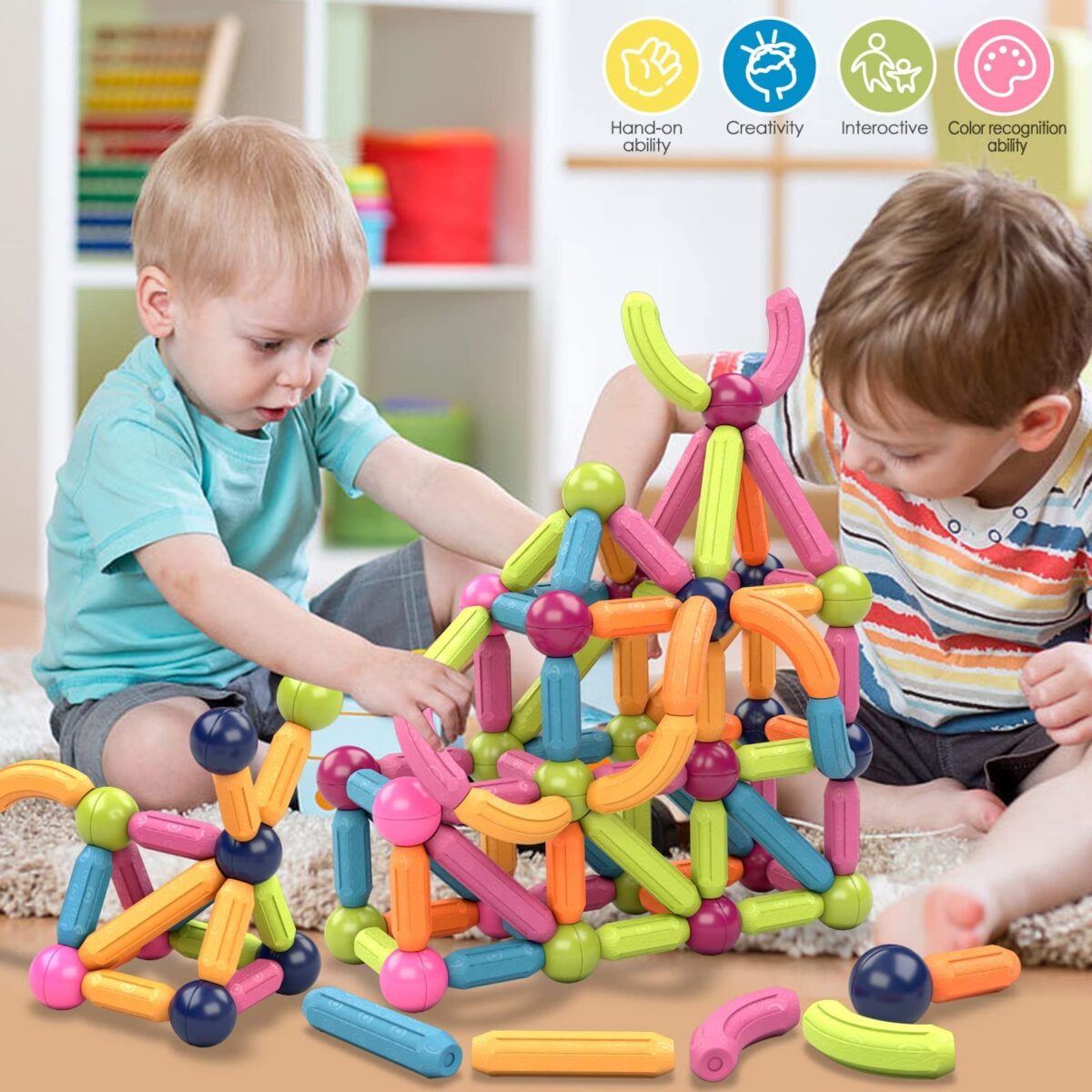 Magnet Balls and Robs Set Toy,42PCS Magnetic Building Sticks Blocks, Magnetic Balls for Kids